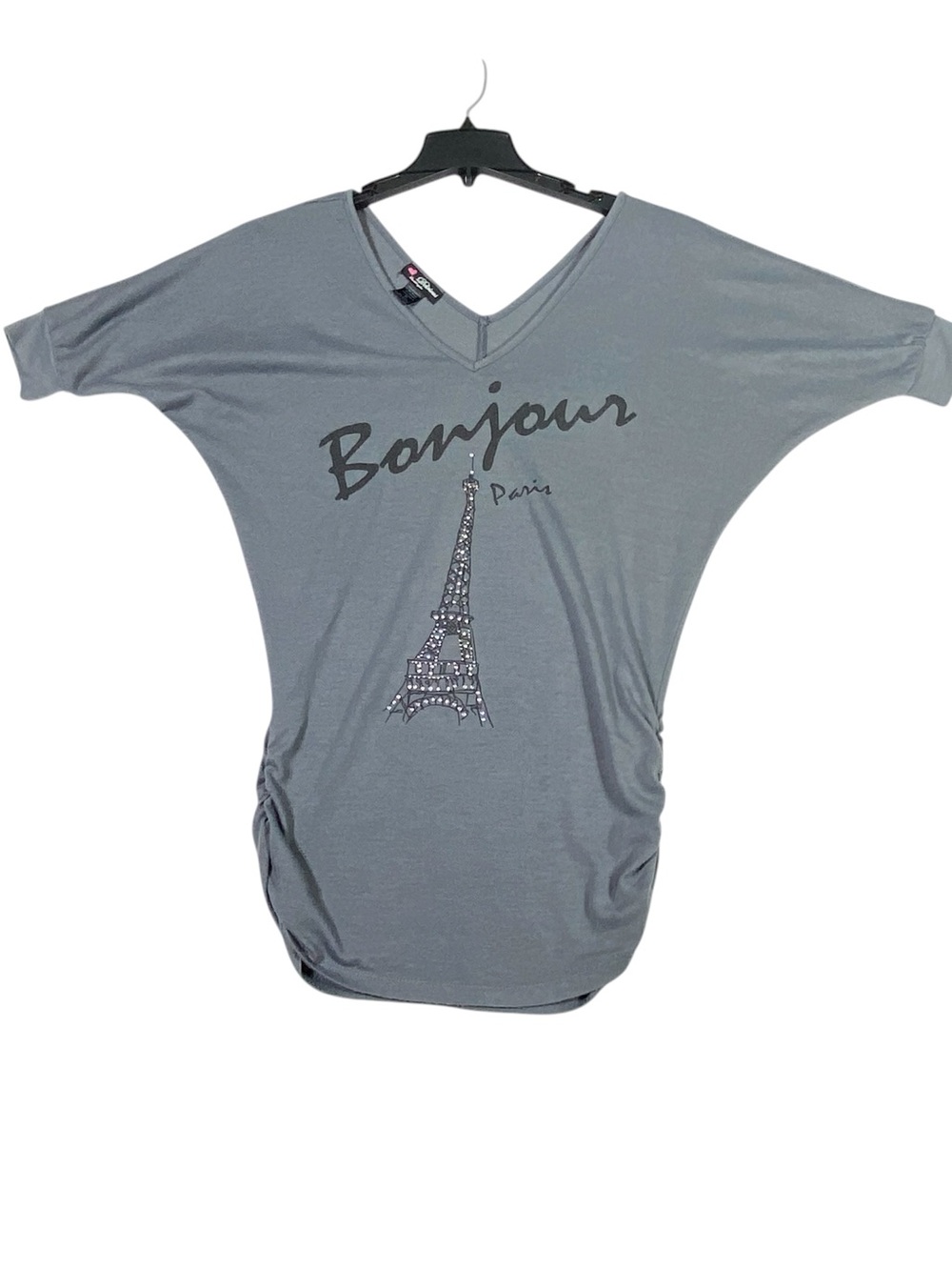 Love Delirious LA Oversized Tunic Dress Womens M Gray Paris Bonjour Eiffel Tower
